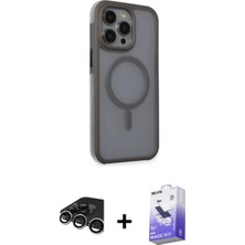 Marsilyan™- iPhone 15 Pro Kılıf Çekirdek Yansıma Prime - Siyah Bilvis 5in1 5d Magic Hayalet Cam Ekran Koruyucu + Gümüş Raze Metal Kamera Lens