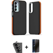 Marsilyan™- Galaxy A25 5g Kılıf Eksen Işık - Siyah 3D Antistatik Hayalet Cam Ekran Koruyucu + Siyah Valdez Metal Kamera Lens