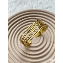 Famemus Accessory Kadın Çok Şık Gold Çelik Bileklik