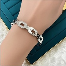 Famemus Accessory Çelik Silver Bileklik Modern Geometrik Bağlantılı