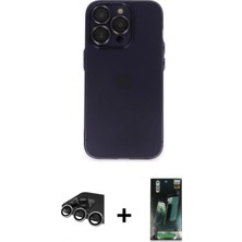 Marsilyan™- iPhone 14 Pro Max Kılıf Ufuk Minimal Özel Seri - Siyah 360 Mat Full Body Arka Koruyucu + Gümüş Raze Metal Kamera Lens