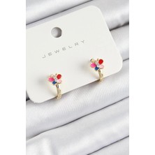 Famemus Accessory Pirinç Zirkon Taşlı Kelebek Model Gold Renk Çocuk Küpe