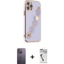 Marsilyan™- iPhone 12 Pro Max Kılıf Nova Işık Prime - Şeffaf Uv Polymer Nano Ekran Koruyucu + Beyaz Neon Fosforlu Kamera Lens