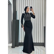 Esila Butik Suzana Kumaş Hakim Yaka Taş Detaylı Tesettür Abiye Elbise