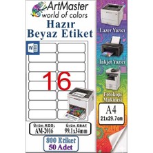 ArtMaster A4 Hazır Beyaz Etiket 99.1X34MM 50 Sayfa 1 Paket 16 Lı Kendinden Yapışkanlı Fotokopi Lazer Inkjet Kağıdı Yazıcılar Için