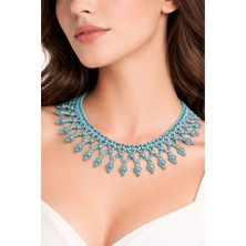 Uretti - Hülya 6683  5086 El Yapımı Kristal Boncuklu Örgü Kadın Kolye 42 cm Minimal Şık Takı