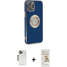 Marsilyan™- iPhone 12 Pro Max Kılıf Iz Form Serisi - Siyah Mat Seramik Nano Ekran Koruyucu + Gold Shine Kamera Lens