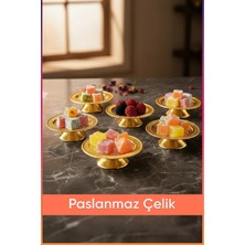 Aksesuar Evreni Perali 6 Parça Şekerlik Lokumluk Gold Ayaklı Sunum Tabağı Sofra Takımı Ikram Misafir Servis