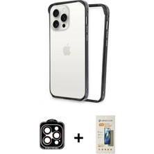 Marsilyan™- iPhone 14 Pro Max Kılıf Pusula Asil Koleksiyonu - Siyah 6d Mat Seramik Hayalet Nano Ekran Koruyucu + Turuncu Pvd Metal Kamera Lens