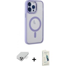 Marsilyan™- iPhone 14 Pro Max Kılıf Yankı Işık Özel Seri - Şeffaf Pasifik Cam Ekran Koruyucu + Gümüş Band Metal Kamera Lens