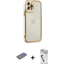 Marsilyan™- iPhone 12 Pro Max Kılıf Çekirdek Klasik Serisi - Şeffaf Uv Polymer Nano Ekran Koruyucu + Sarı Renkli Kamera Lens Koruma Cam