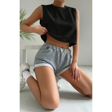 Punix Özel Seri Baskısız Düz Renk %100 Pamuk Hip Hop Kolsuz Kadın Oversize Crop T-Shirt