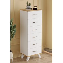 Aeka AE-3038 Belinda 6 Çekmeceli Beyaz Çam Şifonyer Komodin 132*45*36 cm