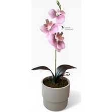 Yapay Çiçekçiniz Modern Beyaz Saksıda 35 cm Yapay Orkide Islak Dokulu