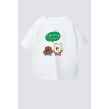 Monila Unisex Çocuk Pamuklu Bisiklet Yaka Baskılı T-Shirt
