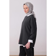 Belli Ekru Geometrik Desen %100 Twill Ipek Eşarp 4325-80