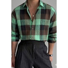 Tarz Cool Erkek Ekose Gömlek Slim Fit Pamuklu Uzun Kollu Günlük Şık Gömlek