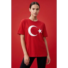 Kırmızı Ay Yıldız Baskılı Unisex T-Shirt - 88509