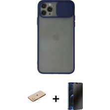 Marsilyan™- iPhone 11 Pro Max Kılıf Vadi Çizgi - Siyah 3D Antistatik Hayalet Cam Ekran Koruyucu + Sarı Renkli Kamera Lens Koruma Cam