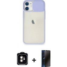 Marsilyan™- iPhone 11 Kılıf Vadi Çizgi - Siyah 3D Antistatik Hayalet Cam Ekran Koruyucu + Turuncu Pvd Metal Kamera Lens