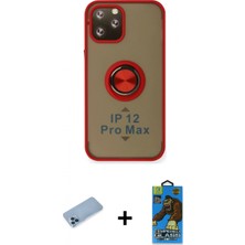 Marsilyan™- iPhone 12 Pro Max Kılıf Yörünge Çizgi - Siyah 18D Cam Ekran Koruyucu + Mavi Shine Kamera Lens Koruma Cam