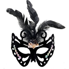 Nemere Siyah Süet Tüylü Kelebek Figür Parti Maskesi