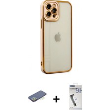 Marsilyan™- iPhone 12 Pro Max Kılıf Çekirdek Klasik Serisi - Şeffaf Uv Polymer Nano Ekran Koruyucu + Yeşil Renkli Kamera Lens Koruma Cam