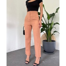 Moda Morfo Yüksek Bel Cep Detaylı Fermuarlı Pantolon  -Tarçın