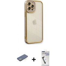 Marsilyan™- iPhone 12 Pro Max Kılıf Çekirdek Klasik Serisi - Şeffaf Uv Polymer Nano Ekran Koruyucu + Yeşil Renkli Kamera Lens Koruma Cam