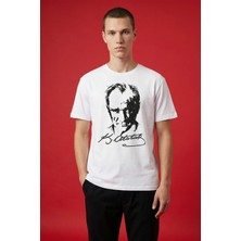Beyaz Ay Yıldız Baskılı Unisex T-Shirt - 88510