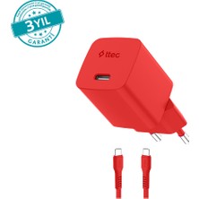 2SCG20CNK Ttec Smartcharger Gan 20W Pd Seyahat Hızlı Şarj Aleti + Usb-C - Usb-C 3A Kablo Neon Neon Kırmızı
