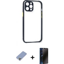 Marsilyan™- iPhone 12 Pro Kılıf Nova Asil Özel Seri - Siyah 3D Antistatik Hayalet Cam Ekran Koruyucu + Koyu Yeşil Metal Kamera Lens Koruma Cam