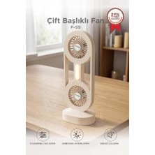 Torima Şarjlı Masaüstü Vantilatör Çift Başlıklı 1200 Mah Işıklı Taşınabilir Masa Fanı F59 Bej