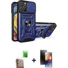 Marsilyan™- iPhone 16 Pro Kılıf Ahenk Klasik - Siyah 3D Antistatik Mat Seramik Nano Ekran Koruyucu + Çöl Titanyum Raze Metal Kamera Lens