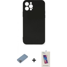 Marsilyan™- iPhone 12 Pro Max Kılıf Ahenk Serisi - Siyah Joko 5d Cam + Gökkuşağı Shine Kamera Lens Koruma Cam