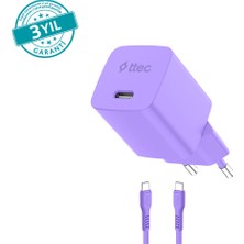 2SCG20CNMR Ttec Smartcharger Gan 20W Pd Seyahat Hızlı Şarj Aleti + Usb-C - Usb-C 3A Kablo Neon Neon Mor