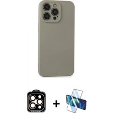 Marsilyan™- iPhone 15 Pro Max Kılıf Ahenk Serisi - Siyah 3D Antistatik Seramik Nano Ekran Koruyucu + Turuncu Pvd Metal Kamera Lens