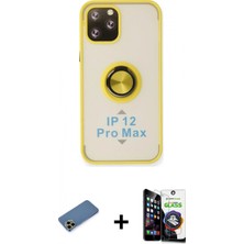 Marsilyan™- iPhone 12 Pro Max Kılıf Yörünge Çizgi - Şeffaf Temperli Cam Ekran Koruyucu + Gold Shine Kamera Lens Koruma Cam