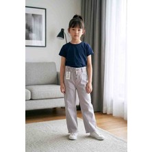 BBS Kız Çocuk Lil Gri Yüksek Bel Wide Leg Kot Pantolon - Geniş Paça Jean