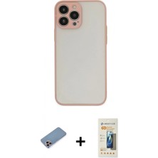 Marsilyan™- iPhone 13 Pro Max Kılıf Ahenk Çizgi Serisi - Siyah 6d Mat Seramik Hayalet Nano Ekran Koruyucu + Pembe Shine Kamera Lens Koruma Cam