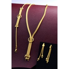 İnnuendo Jewelry 925 Ayar Gümüş Altın Kaplama Halka Detaylı Püskül Takı Seti
