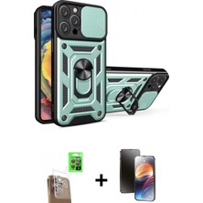 Marsilyan™- iPhone 16 Pro Kılıf Ahenk Klasik - Siyah 3D Antistatik Mat Seramik Nano Ekran Koruyucu + Çöl Titanyum Raze Metal Kamera Lens