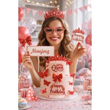 Dizayn Parti Evi Dzyn Queen Doğum Günü Parti Seti Taç Gözlük Pasta Süsü Kelebekli Dekor Seti (Çok Renk Seçenekli)