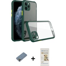 Marsilyan™- iPhone 11 Pro Max Kılıf Nova Asil Özel Seri - Siyah Mat Seramik Nano Ekran Koruyucu + Açık Yeşil Metal Kamera Lens Koruma Cam