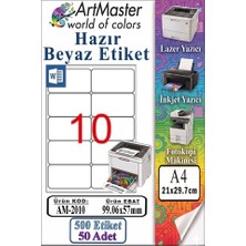 ArtMaster A4 Hazır Beyaz Etiket 99.1X57 mm 50 Sayfa 1 Paket 10 Lu Kendinden Yapışkanlı Fotokopi Lazer Inkjet Kağıdı Yazıcılar Ile