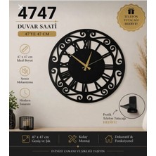 Madam Gold Dekoratif Sessiz Siyah Metal Duvar Saati 47X47CM Metal Telefon Tutacağı Hediyeli