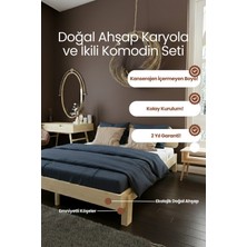 Renazzo Mobilya Damla 2'li Başlıklı Doğal Masif Ahşap Karyola ve Iki Adet Komodin Seti - Kademeli Başlık Tasarımlı