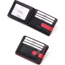 Ancora Leather Hakiki Deri-Minimal Tasarım KARTLIK-26205-Siyah/Kırmızı-KIŞIYE Özel Isim Baskılı