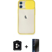 Marsilyan™- iPhone 11 Kılıf Vadi Çizgi - Siyah 3D Antistatik Hayalet Cam Ekran Koruyucu + Turuncu Pvd Metal Kamera Lens