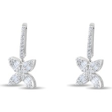 Lial Diamond 0.58 Karat Baget Pırlanta Küpe, Çiçek Motifli ,doğal Pırlanta, Sertifikalı Mücevher